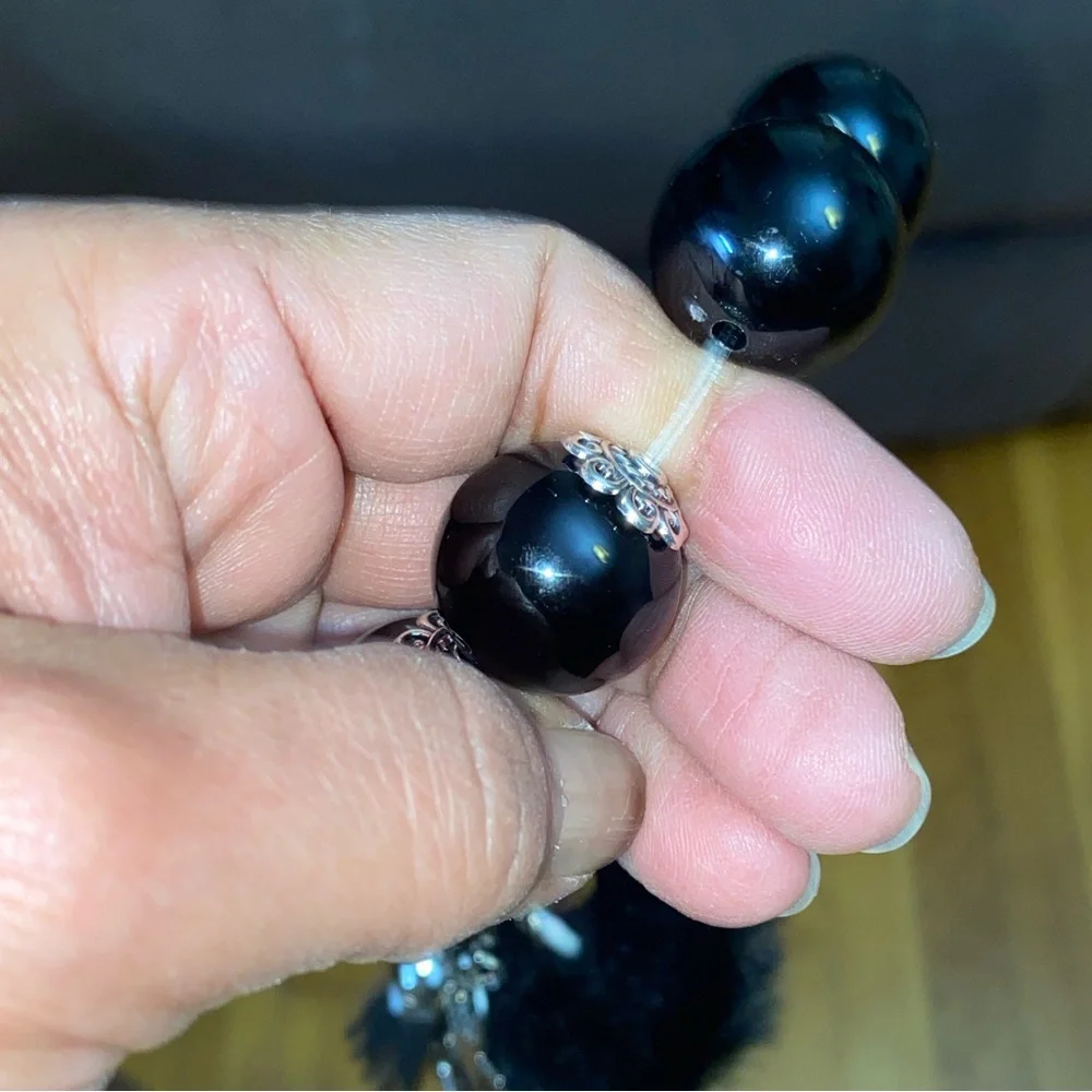 Beaded in Black Bracelet Keychain with Tassel